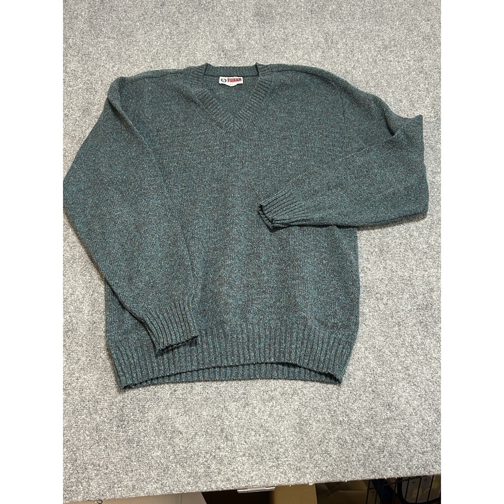 Vintage Tuxan Sweater Mens V-Neck Blue/green‎ Large  Shetland Wool Blend